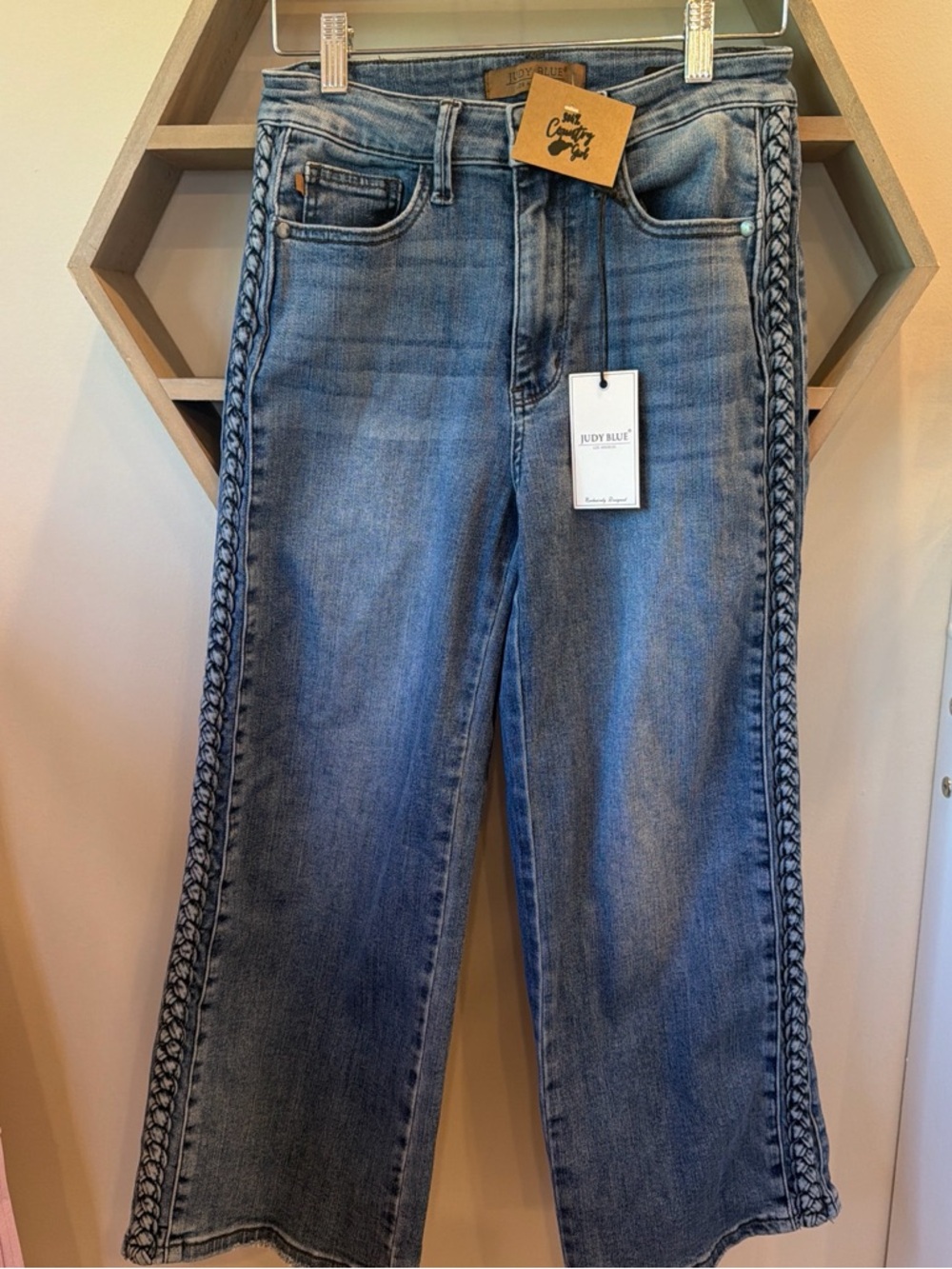 Judy Blue Medium Blue Braided Side-Seam Flare Jeans